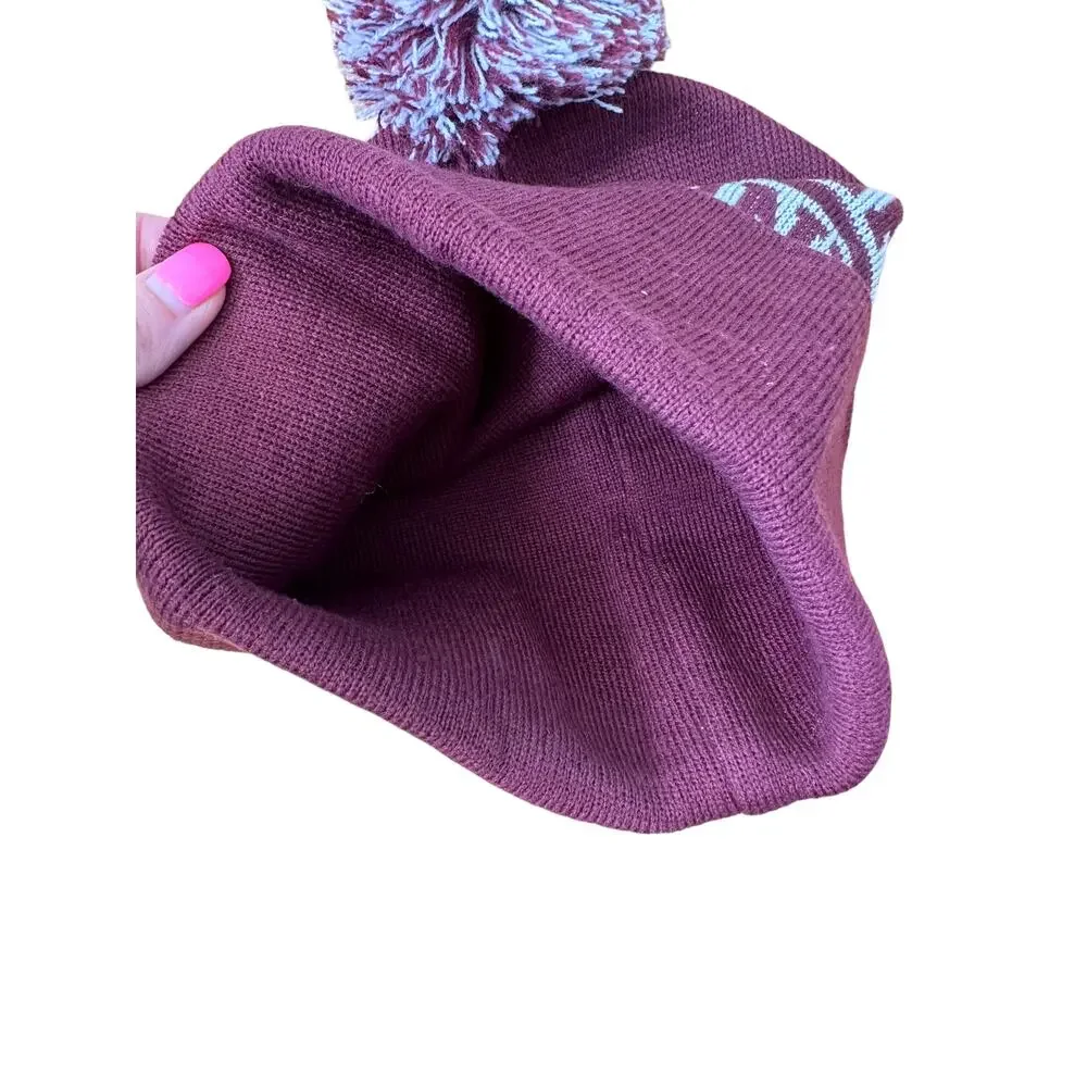 PINK Victoria's Secret Maroon & White Pom-Pom Beanie Hat New